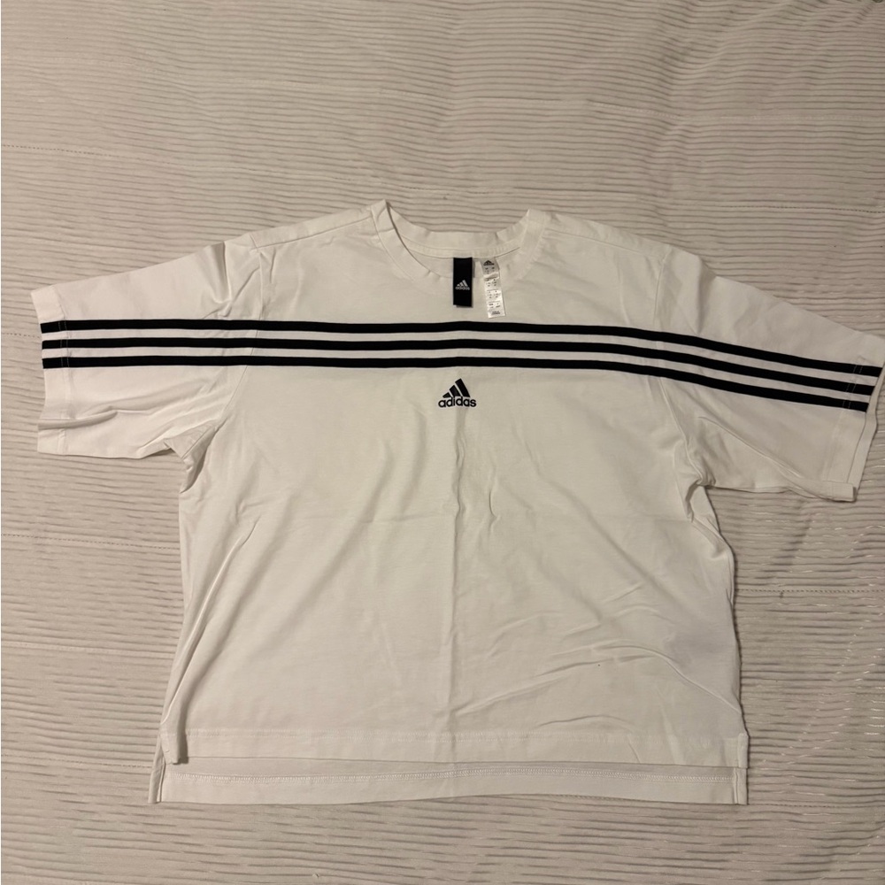 Adidas women’s White T-Shirt with Black Stripes